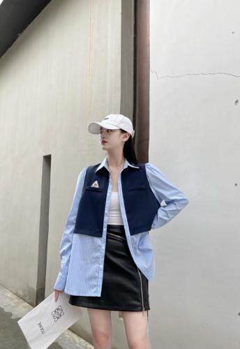 条纹拼接衬衫，女装衬衫，QIANCHEN 谦晨