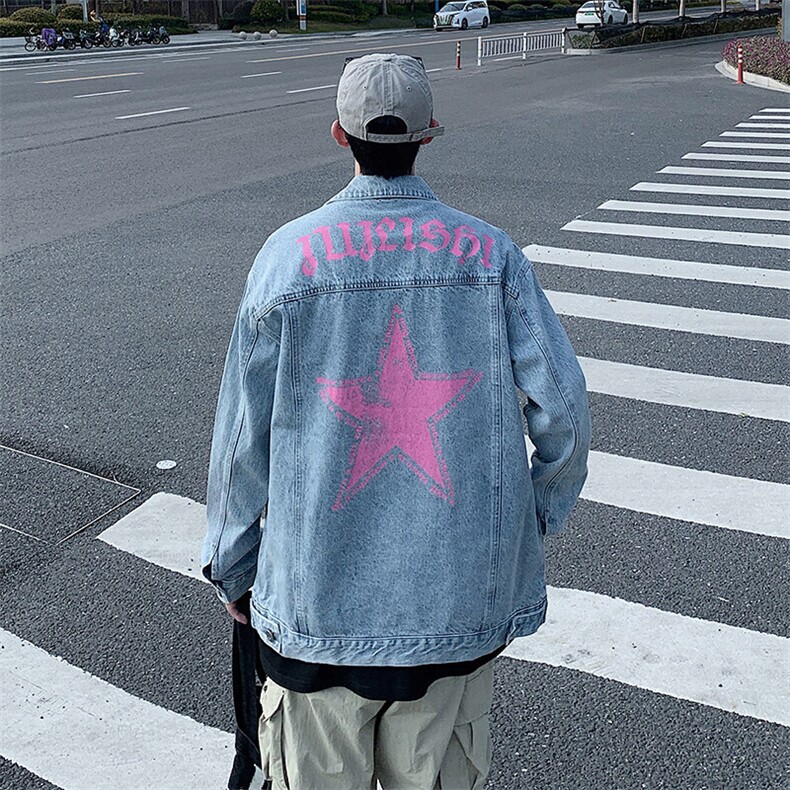 M-5XL大码重工艺春秋季高街宽松复古牛仔外套潮牌夹克衬衫A161,男装衬衫,电商A161