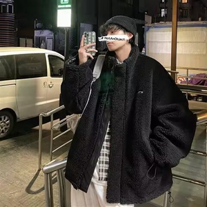 双面穿羊羔绒棉衣外套男2025秋冬季宽松日系立领棉袄潮牌男生棉服图片