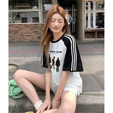 抖音得物品质二开240克宽松纯棉美式潮牌插肩三杠织带短袖T恤，男装T恤，电商A486
