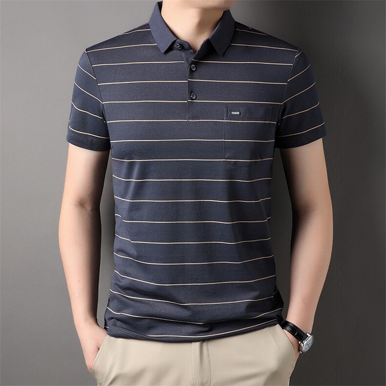 DX2371钱塘2020-3夏季新款男士条纹翻领Polo衫短袖上衣P40，男装T恤，钱塘207-3