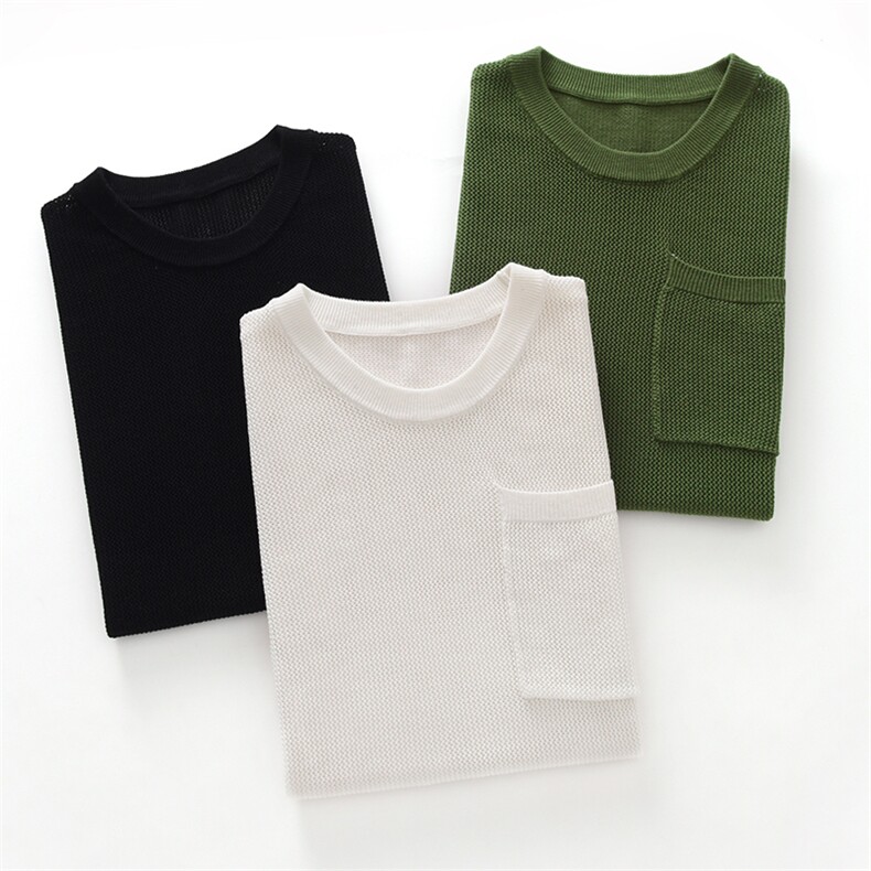 夏季新款简约纯棉镂空带兜短袖男宽松百搭显瘦时尚休闲上衣，男装T恤，牧绒家园