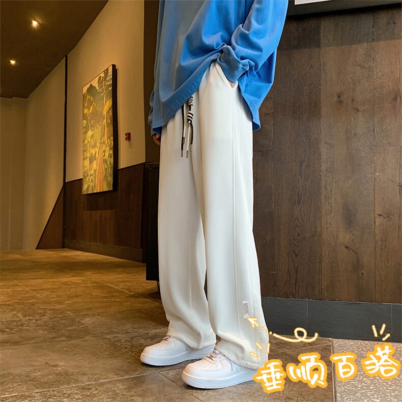裤子男款春秋季华夫格潮流休闲百搭直筒九分拖地裤 K933-特批32图片