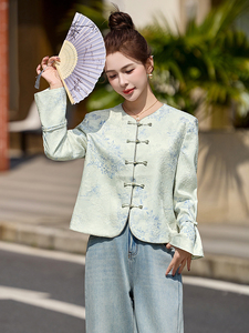 2025年春季新中式G风短款提花宽松外套女图片