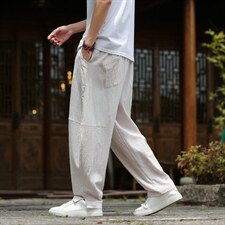 2026夏装新款汉服唐装风透气凉爽棉麻休闲裤A057-K381-P45，男装民族服装，电商A057B