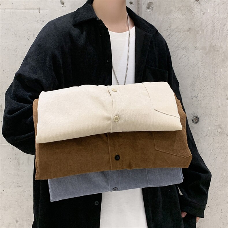 港风纯色灯芯绒方领百搭潮流男电商基地长袖衬衫D201-DM80-P45图片
