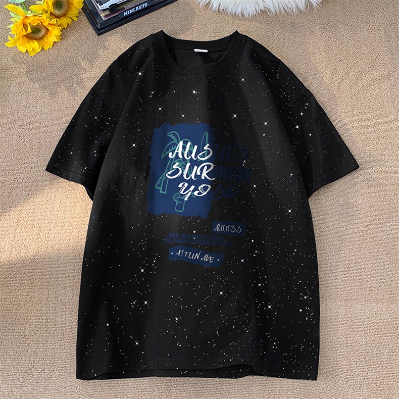 量大优供抖音视频支持得物配合二开美式满天星亮片短袖T恤MTX207,男装T恤,电商A486