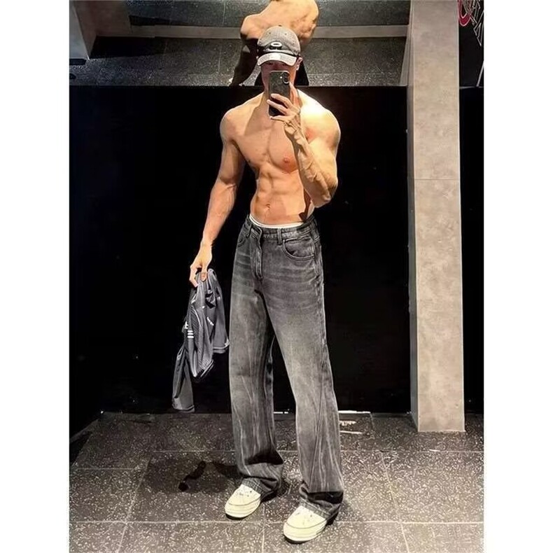 牛仔裤男春秋季美式街头小众水洗做旧高街微喇裤子网图,男装牛仔裤,星座410-6（原星座1304-1）
