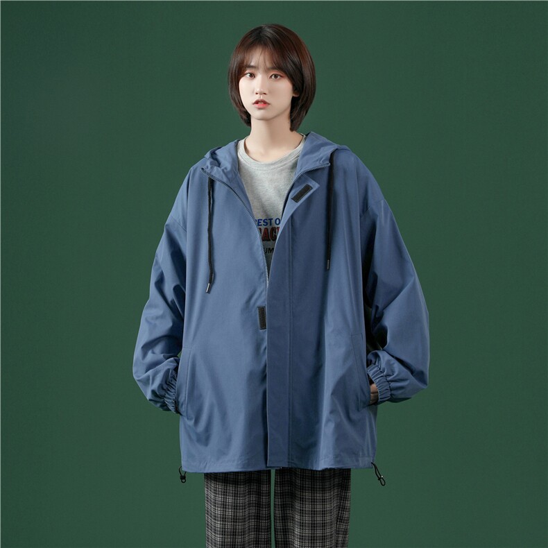 JK3010/P55春装现货中性风宽松连帽学生夹克男女纯色大码外套控78图片
