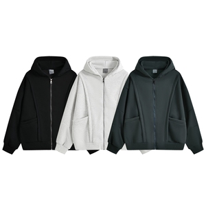 重磅全棉420克工装口袋卫衣拼接短宽连帽开衫外套 RH5330-P65图片