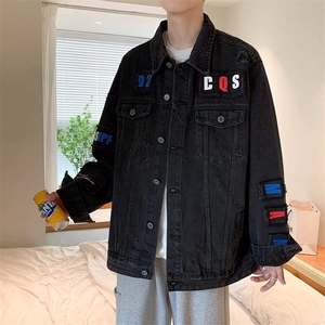 男牛仔夹克青少年翻领长袖带字母潮JK002P70图片