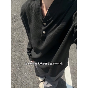 XZ809A/SYR15/特P29/控58   华夫格亨利领长袖T恤图片