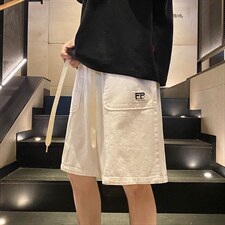 直播品做旧重水洗立体裁剪拼接工装短裤五分裤K9805/P45白色3，男装牛仔裤，电商A094