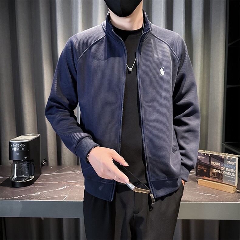 1001-M-3XL-P88秋季休闲男士运动针织刺绣简约纯色毛衣开衫外套,男装针织衫/毛衣,电商B255