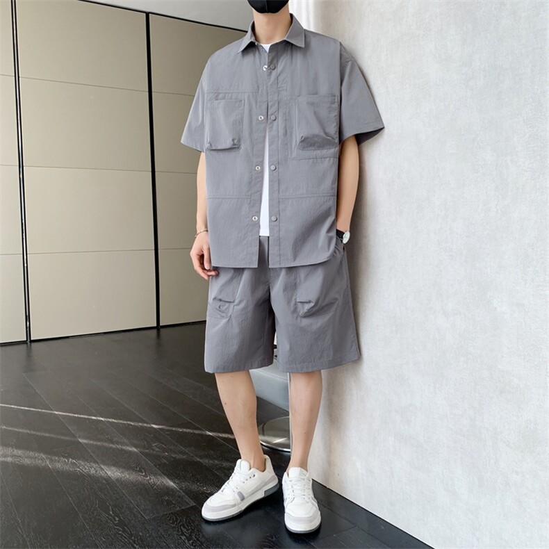 短袖衬衫男新款夏季薄款透气搭配一套短裤宽松翻领衬衣TZ071-P88,男装牛仔裤,星座308B-2