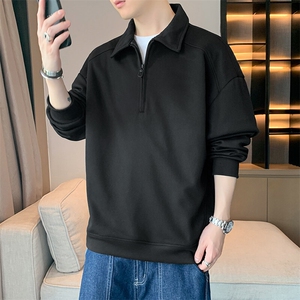 美式纯色复古潮牌高街polo领卫衣潮流宽松休闲上衣WY2354图片
