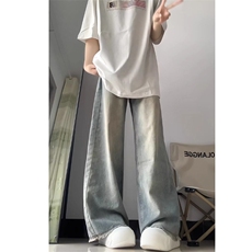 怀旧蓝大码阔腿牛仔裤男女春秋新款高腰宽松拖地直筒裤AM182P44，男装牛仔裤，星座1013-5