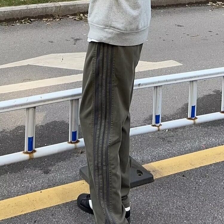 cleanfit条纹显瘦裤子男款春秋季美式高街vibe显高微喇叭直筒裤子,男装休闲裤,星座1008