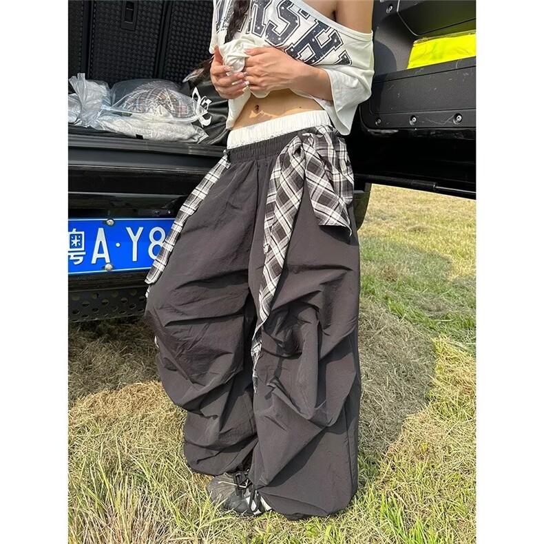 高街girl复古宽松阔腿休闲裤女蕾丝拼接潮流工装裤,男装工装外套,星座1210-1