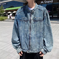 美式短款牛仔外套男款高级感潮牌痞帅炸街男装垫肩立领牛仔衣夹克，男装工装外套，星座601-2