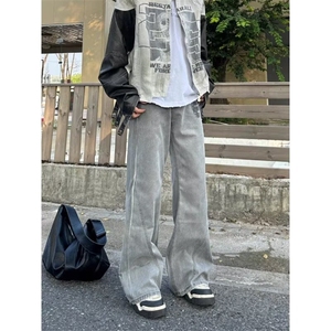 美式复古高街微喇牛仔裤男秋季新款宽松阔腿裤NA728-P52图片