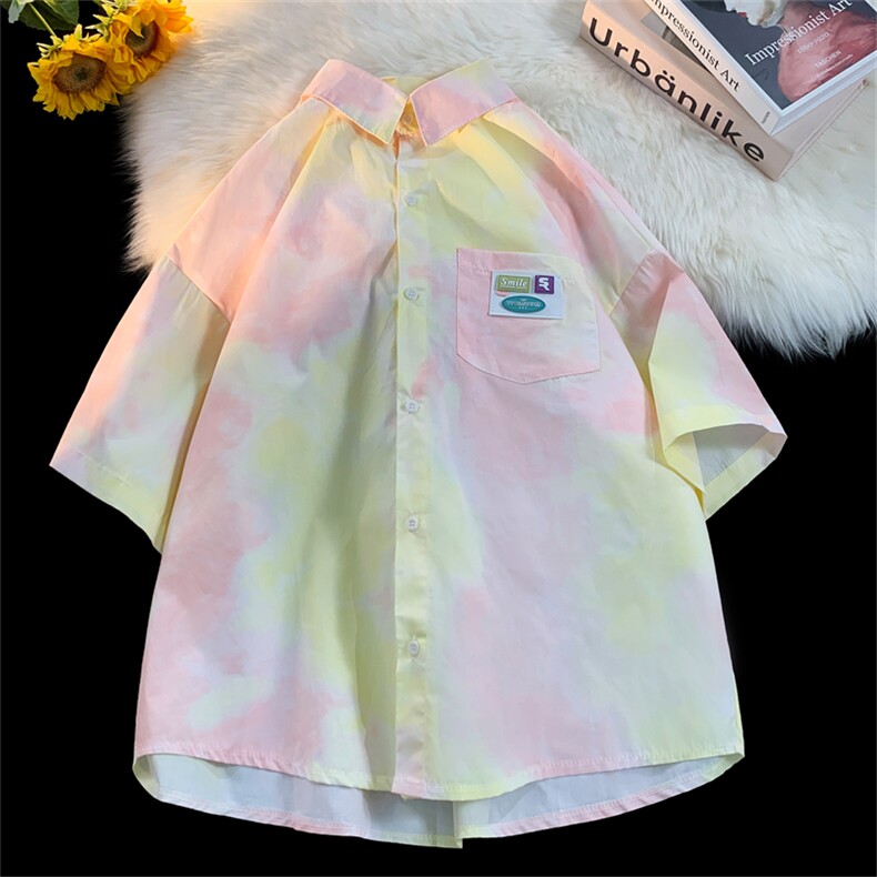 XZ-230-1CS219清凉一夏港风纯棉水墨扎染渐变休闲短袖衬衫P48控68，男装T恤，星座230-1