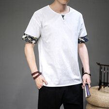 2021风男夏季棉麻短袖T恤宽松大码复古上衣QT6005-T，男装T恤，星座1112-5（原712-5）