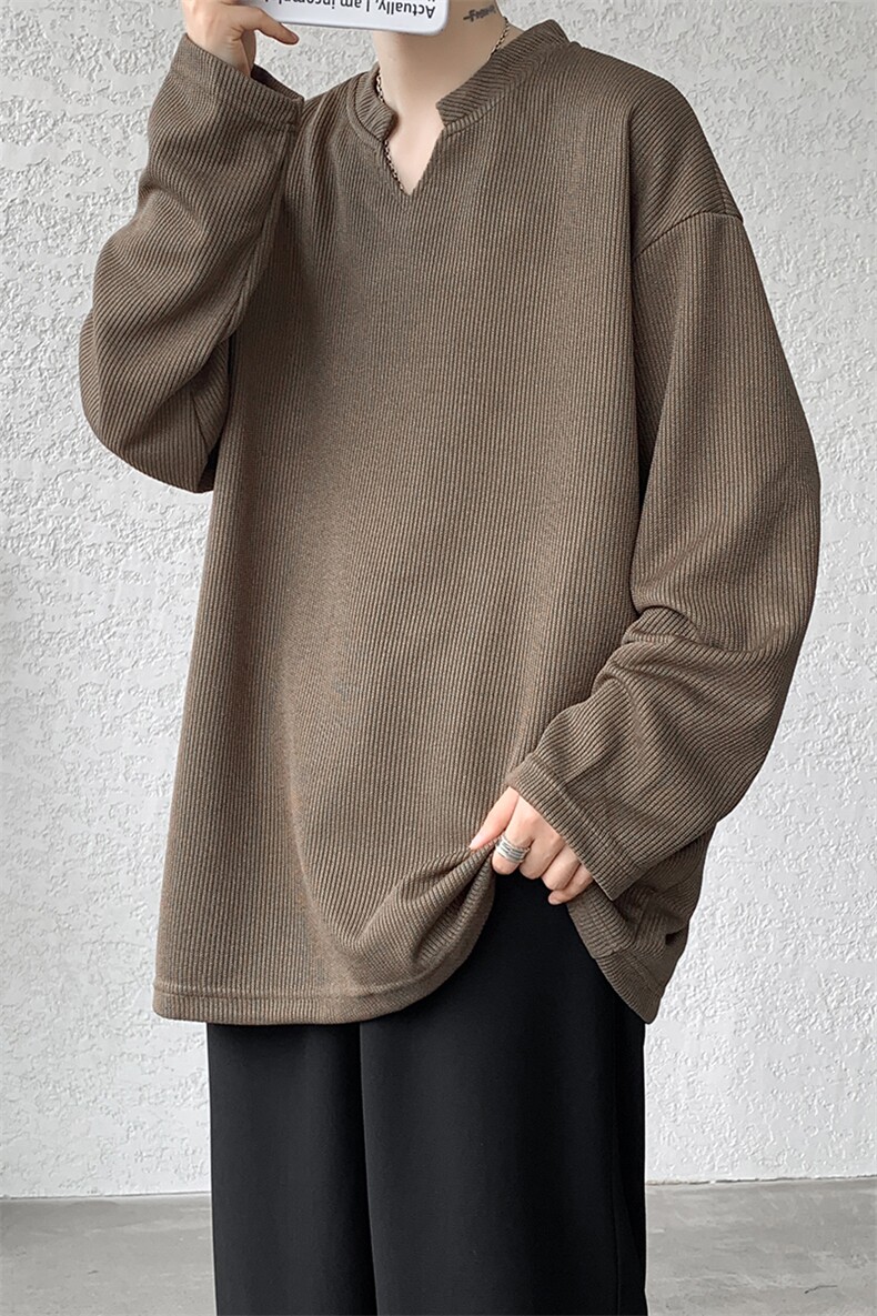 8XL-M长袖打底衫T恤V领针织体恤麦穗条卫衣加肥加大码TX3102特P35,男装T恤,电商B238