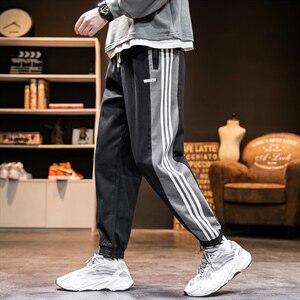 2021春季日系大码宽松条纹束脚休闲裤九分裤男K8119-P50图片