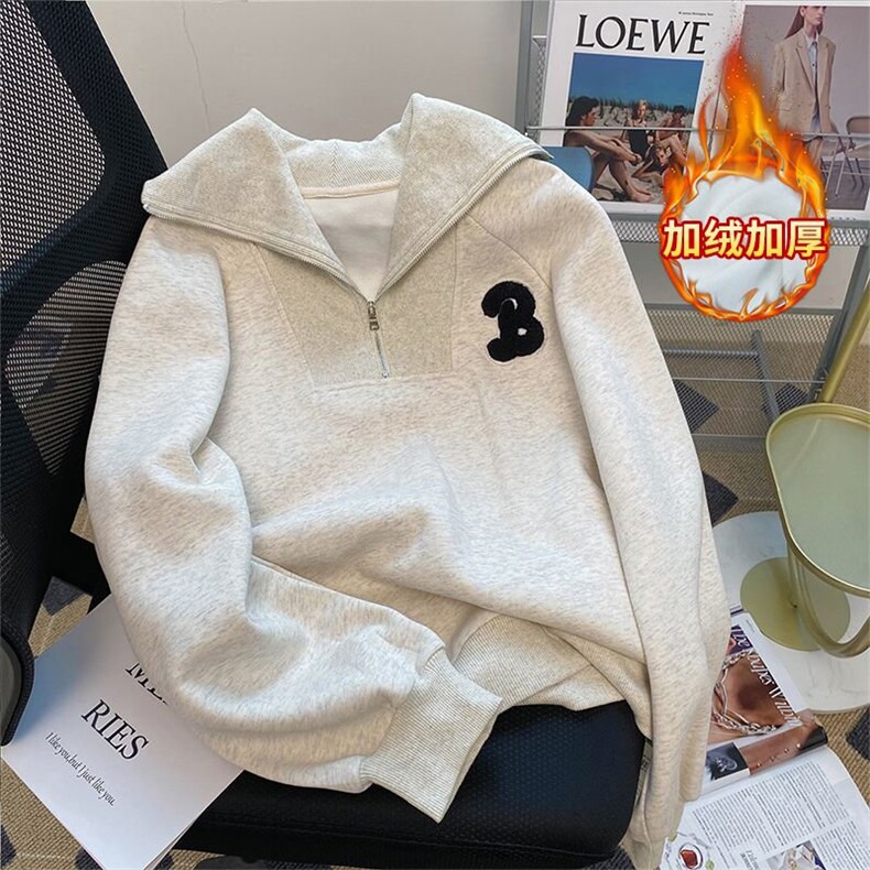 5578-P60潮牌新款拉链翻领刺绣宽松休闲卫衣加绒，女装卫衣/绒衫，星座617A-2