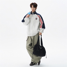 新款条纹运动机车开衫立领卫衣W611P75，男装工装外套，电商A073