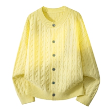 MK7436-CG-3DBP55韩风黄色长袖单排扣针织开衫情侣洋气针织上衣，男装卫衣，星座510A-5