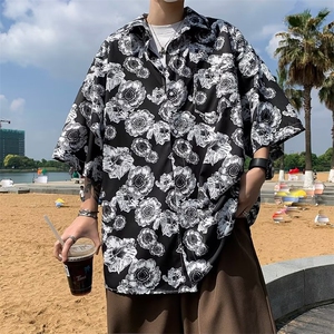 夏威夷满印花衬衫男痞帅潮牌潮流美式复古休闲沙滩衬衣外套ins潮图片
