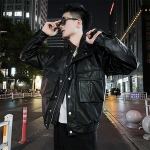 网络图现货  美式复古痞帅机车立领工装皮夹克外套JA204-P78图片