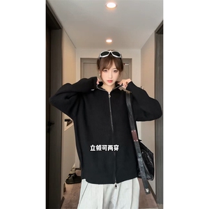 重磅秋冬北极绒双拉链毛衣开衫美式复古休闲慵懒风宽松针织衫外套图片