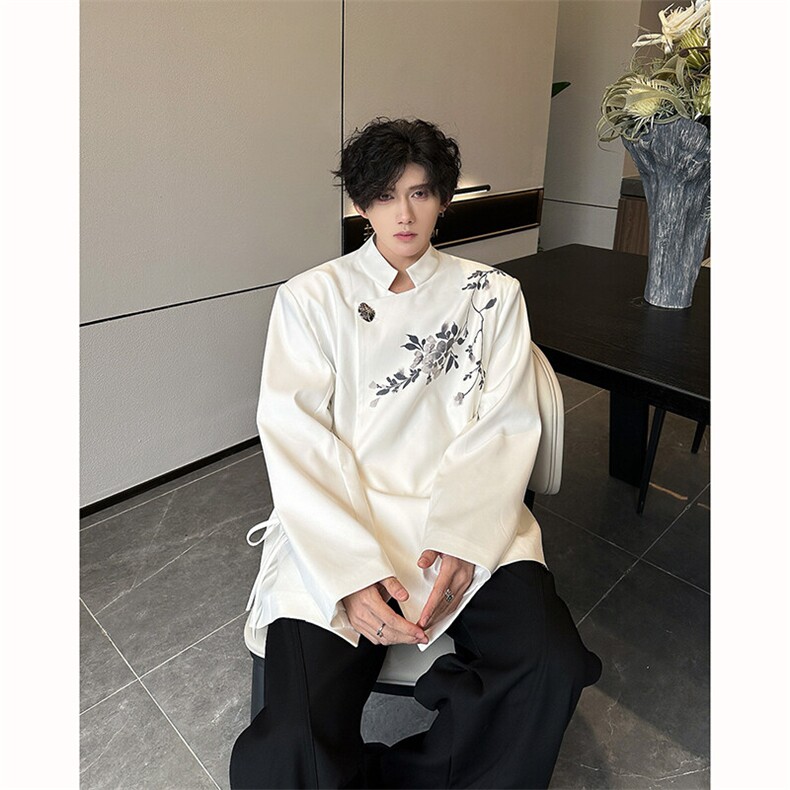 现货！25新中式男士设计感印花斜襟西装外套XZ105-P138,男装西服,电商B288