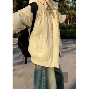 现货5W件冬季三防重磅boxy短款羽绒连帽PU皮棉衣外套防风加厚棉服图片