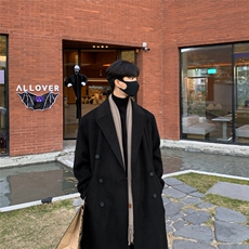 冬季新款驼色双面呢大衣男中长款加厚羊绒男士双排扣呢子风衣外套，男装风衣，星座710