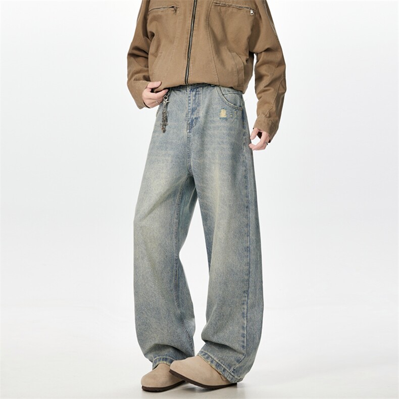 现货~~美式复古水洗做旧直筒宽松牛仔裤1BK590-P50控88，男装牛仔裤，星座515