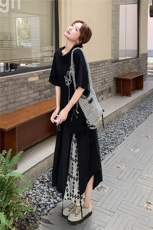 韩版短袖不规则半身裙套装女2025年夏季新款宽松显瘦松弛感两件套，女装套装/套裙，2B237