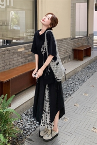 韩版短袖不规则半身裙套装女2025年夏季新款宽松显瘦松弛感两件套图片