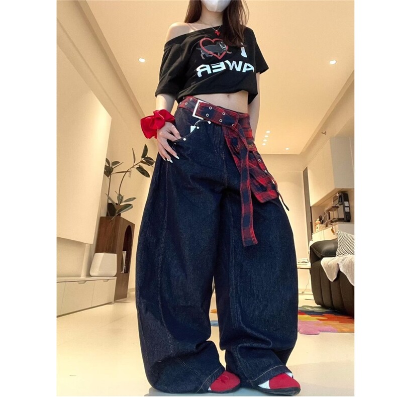 美式高街复古弯刀阔腿牛仔裤女百搭新款时尚原宿无品牌日系简约,男装牛仔裤,星座1210-1