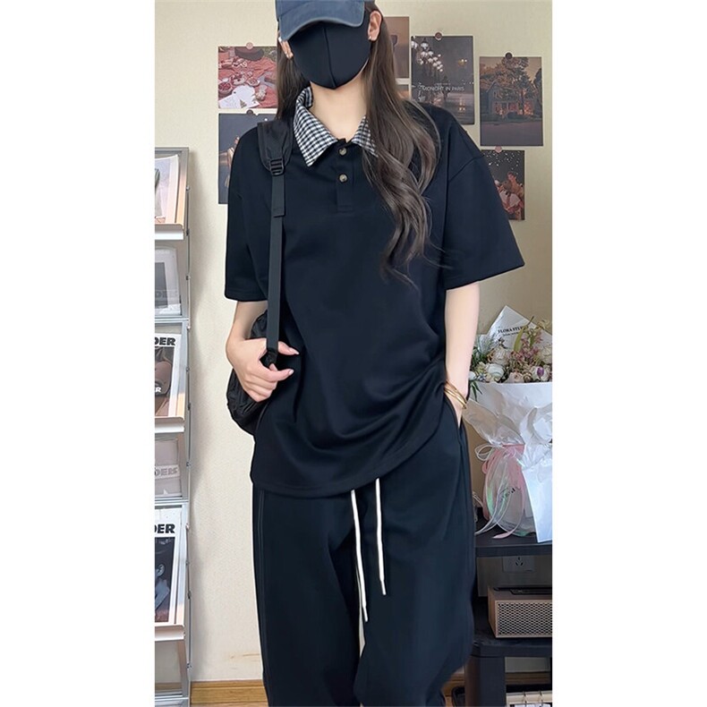 假两件格子拼接T恤夏季美式潮牌短袖POLO衫翻领上衣T3640-特价,男装T恤,电商A007