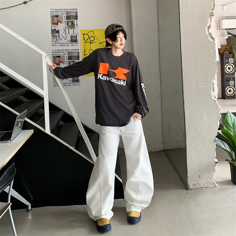 美式复古阔腿牛仔裤男高腰直筒宽松显瘦设计感拖地裤YD9017-P70图片