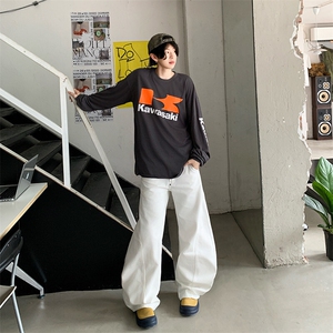 美式复古阔腿牛仔裤男高腰直筒宽松显瘦设计感拖地裤YD9017-P70图片