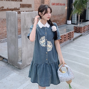 【现货】夏装新品新中式风刺绣牛仔复古连衣裙P118K168图片