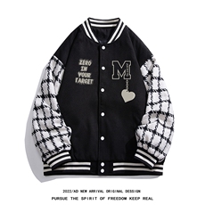 白底22秋冬新款模糊字母印花拼接棒球服情侣夹克外套G706P95控128，男装夹克，电商A247-1