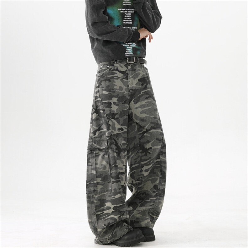美式复古迷彩裤子男春秋季潮牌高街痞帅直筒休闲宽松拼接工装长裤，男装牛仔裤，星座1218（原611-3）