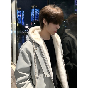 XZ514-2-25108-P110一体毛座山雕连帽棉服加厚保暖夹克冬季外套男图片
