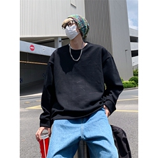 秋季新款纯色长袖上衣男女同款设计感线条宽松卫衣W4684-特价P50，男装卫衣，电商A007